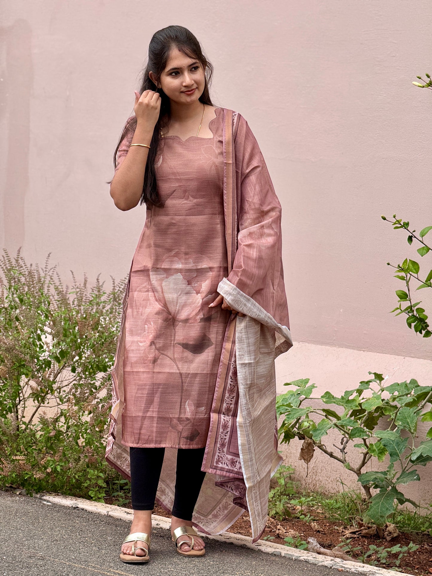 CD2P10 โ Blush Petal Kota Tissue Kurti Set