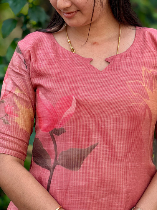 CD2P14 – Rose Blush Kota Tissue Kurti Set