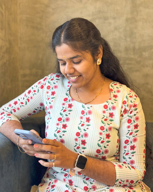 CD009 – Elegant Floral Stripe Cambric Cotton Kurti