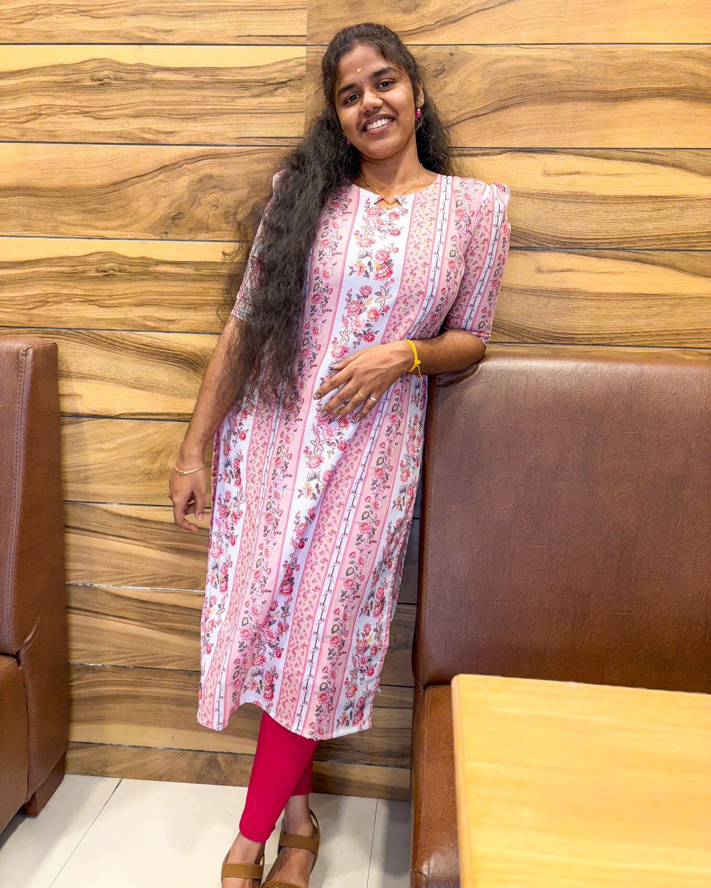 CD015 – Elegant Floral Stripe Cambric Cotton Kurti