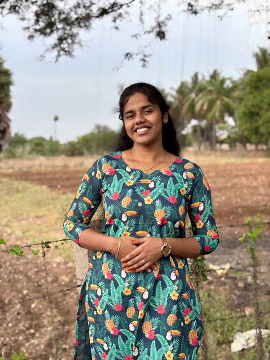 CD033 – Tropical Bloom Cambric Cotton Kurti