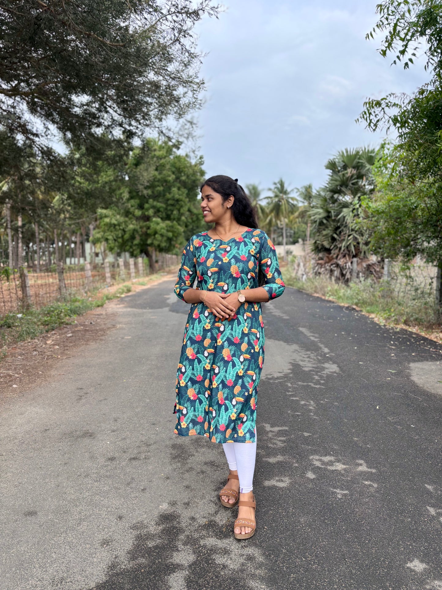 CD033 – Tropical Bloom Cambric Cotton Kurti