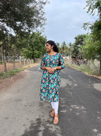 CD033 – Tropical Bloom Cambric Cotton Kurti