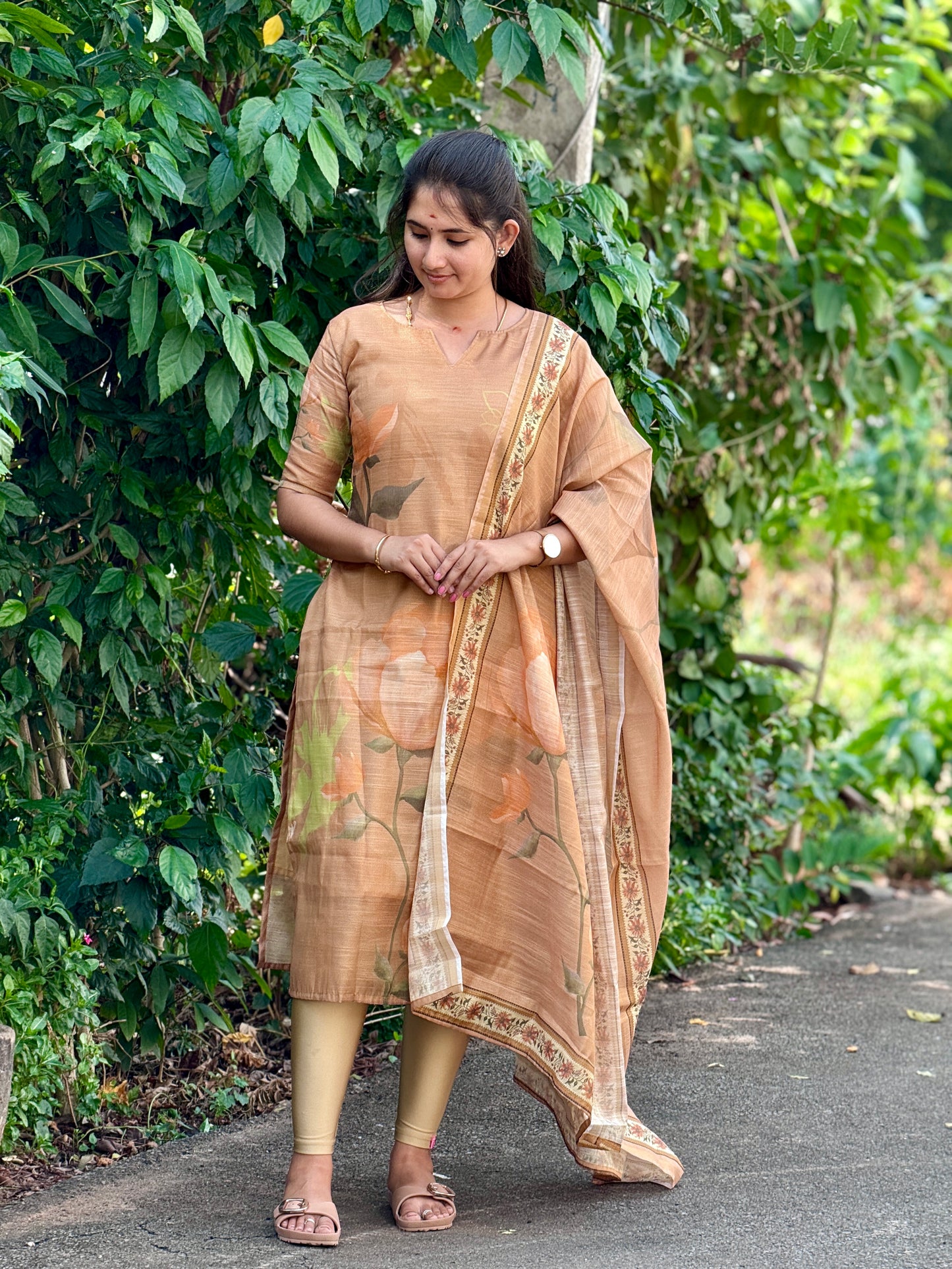 CD2P11 – Warm Sand Kota Tissue Kurti Set