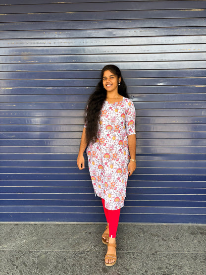 CD021 – Elegant Floral Pure Cotton Kurti