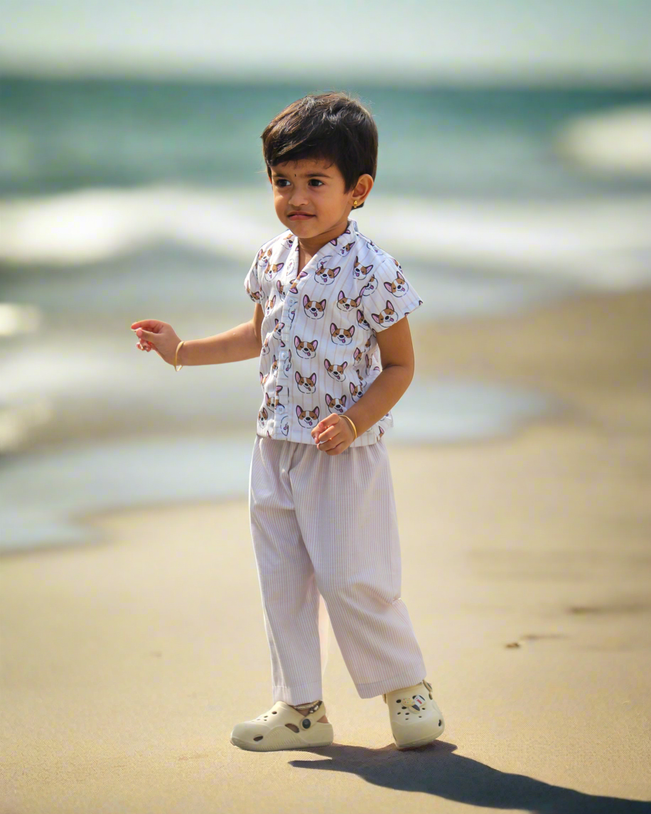 CDK001 – Cartoon Pup Cotton Kids Co-Ord Set