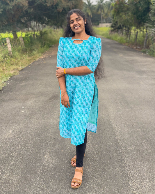 CD013 – Elegant Blue Cambric Cotton Kurti