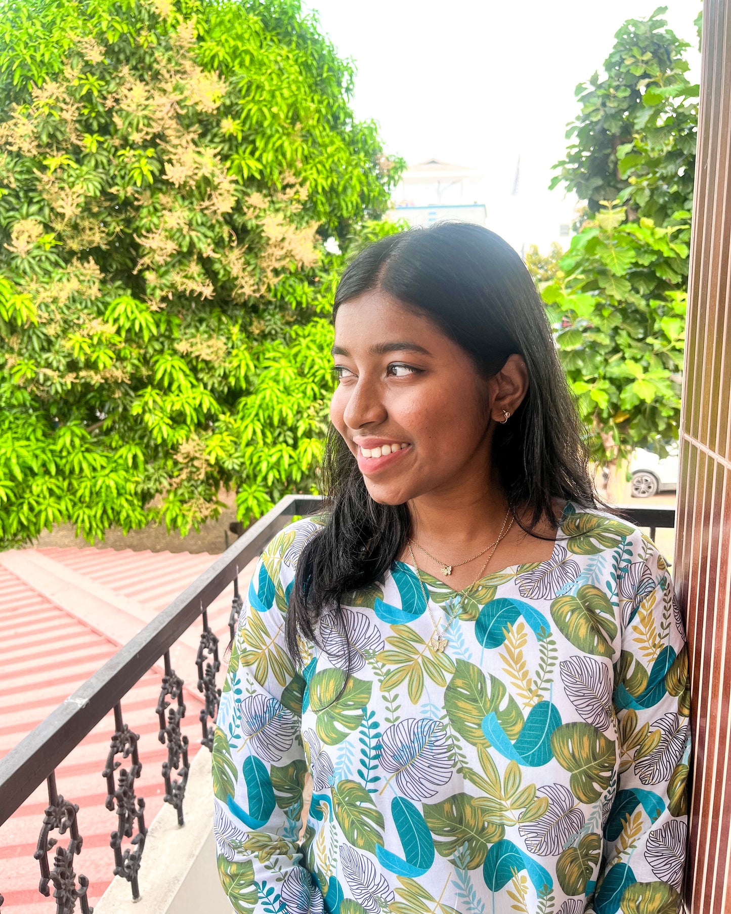 CD019 – Breezy Leaf Print Cambric Cotton Kurti