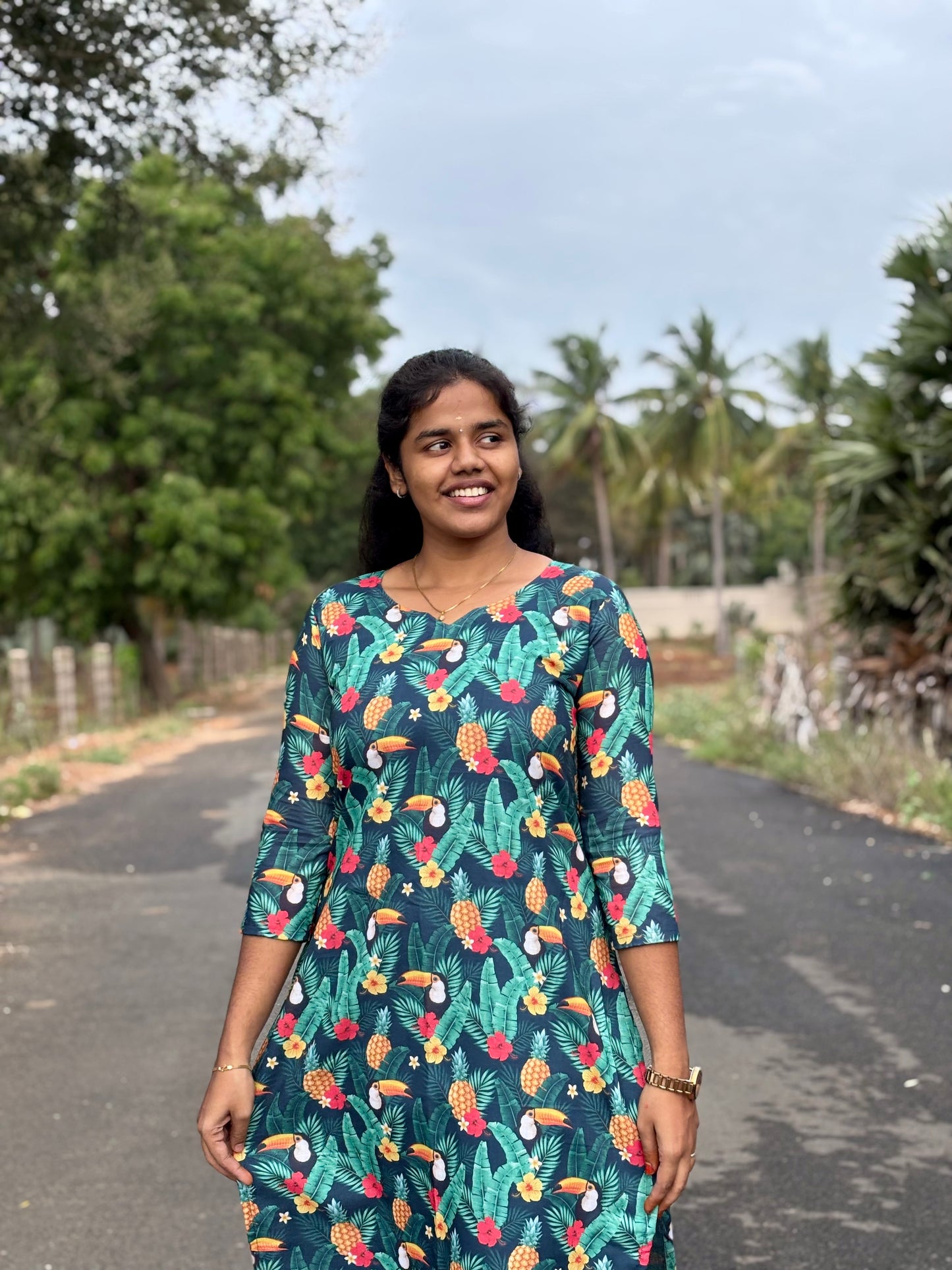 CD033 – Tropical Bloom Cambric Cotton Kurti