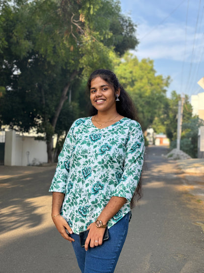 CDS003 – Emerald Bloom Pure Cotton Short Top