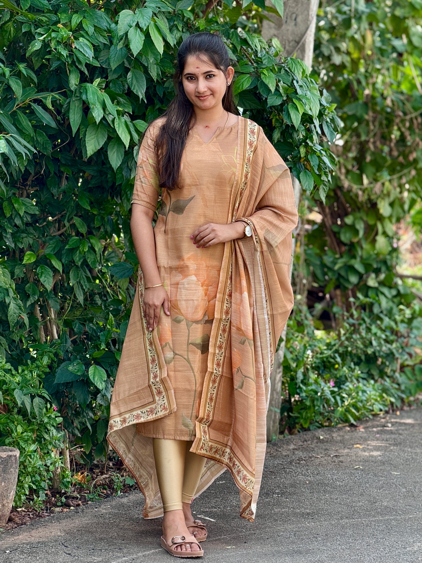 CD2P11 – Warm Sand Kota Tissue Kurti Set