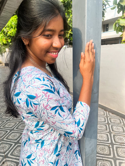 CD018 – Elegant Blue Floral Cambric Cotton Kurti