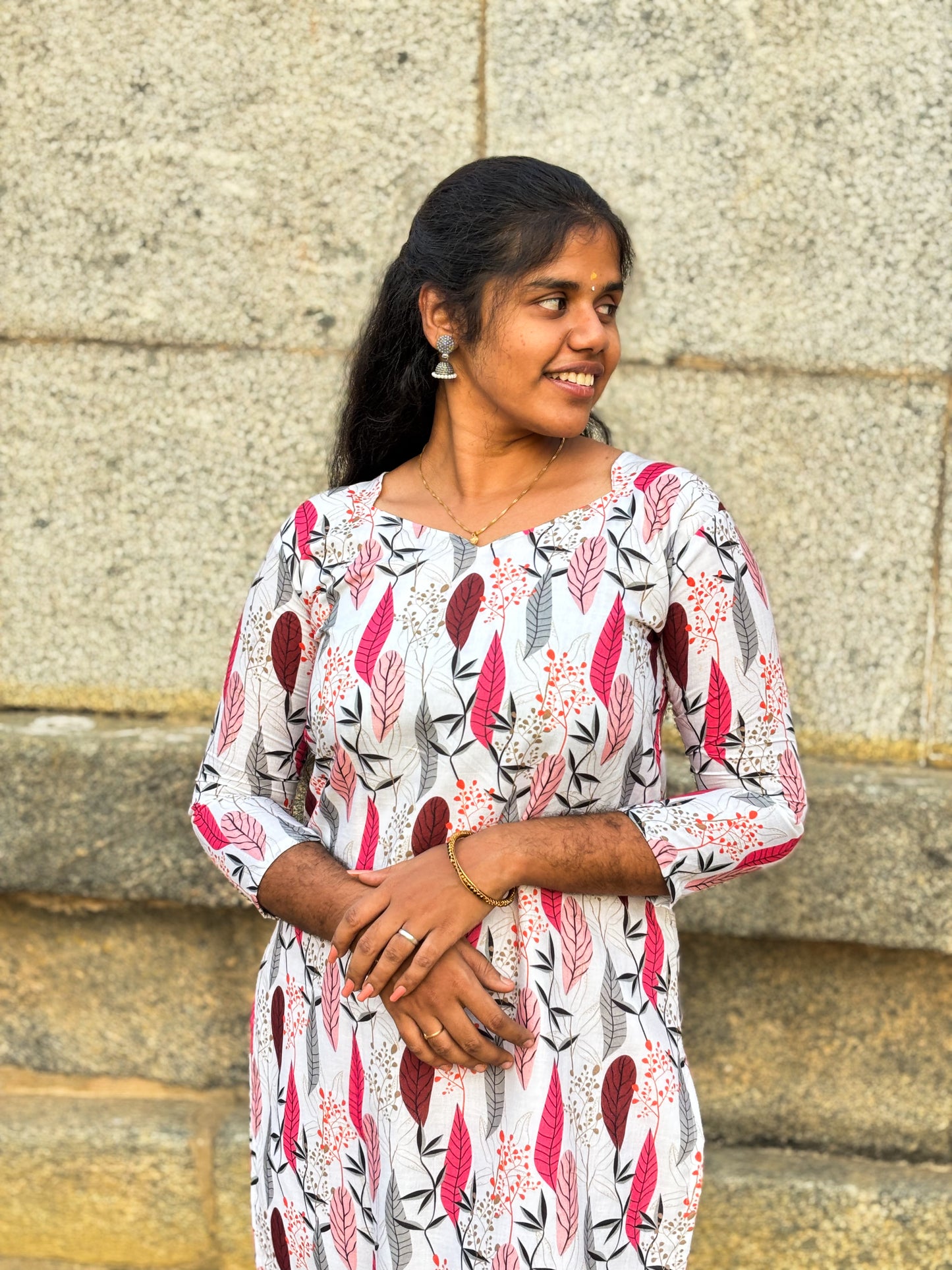 CD023 – Leaf Print Cambric Cotton Kurti