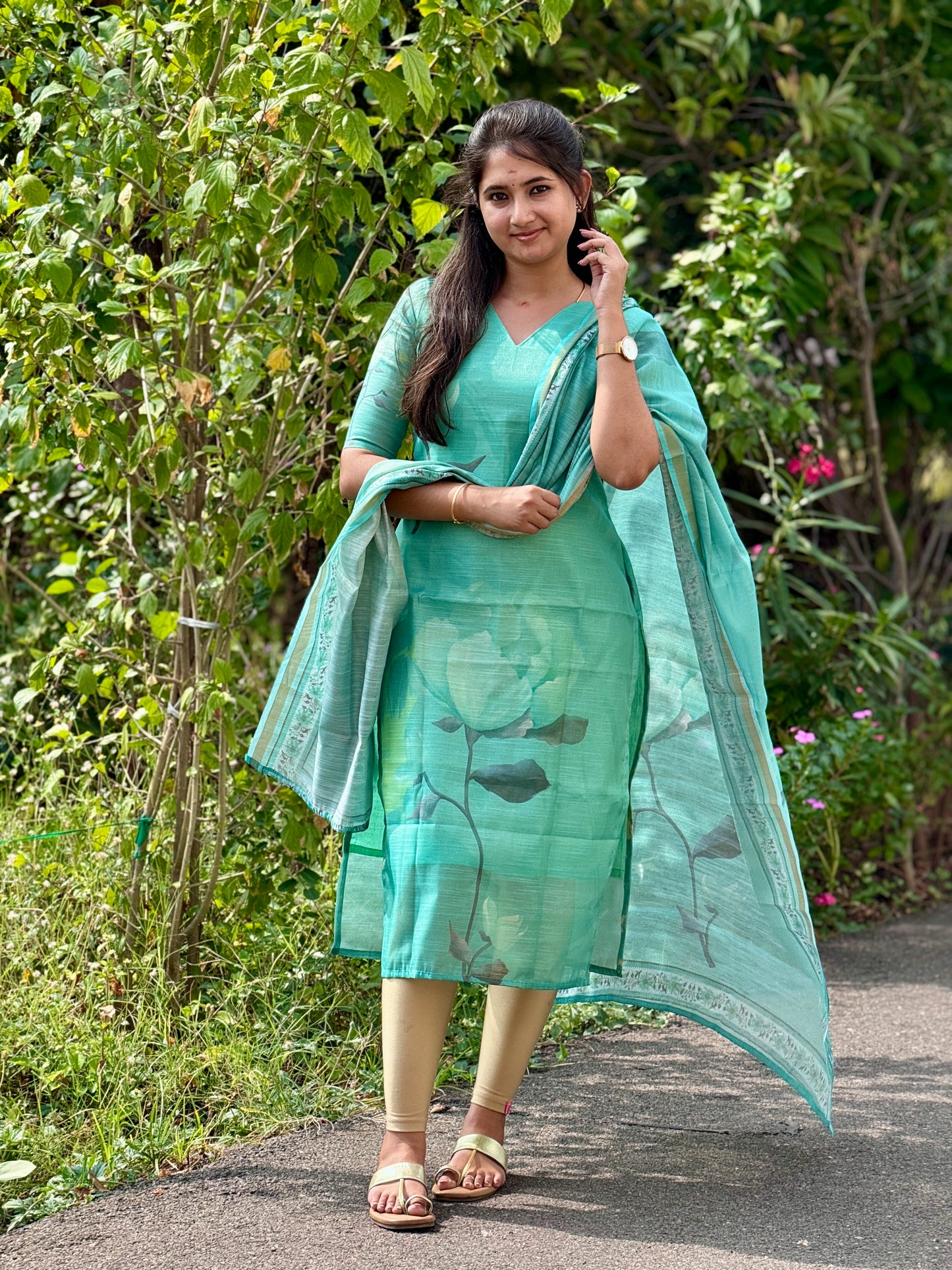 CD2P13 – Aqua Bloom Kota Tissue Kurti Set