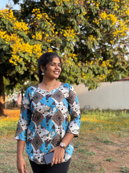 CDS002 – Indigo Block Pure Cotton Short Top