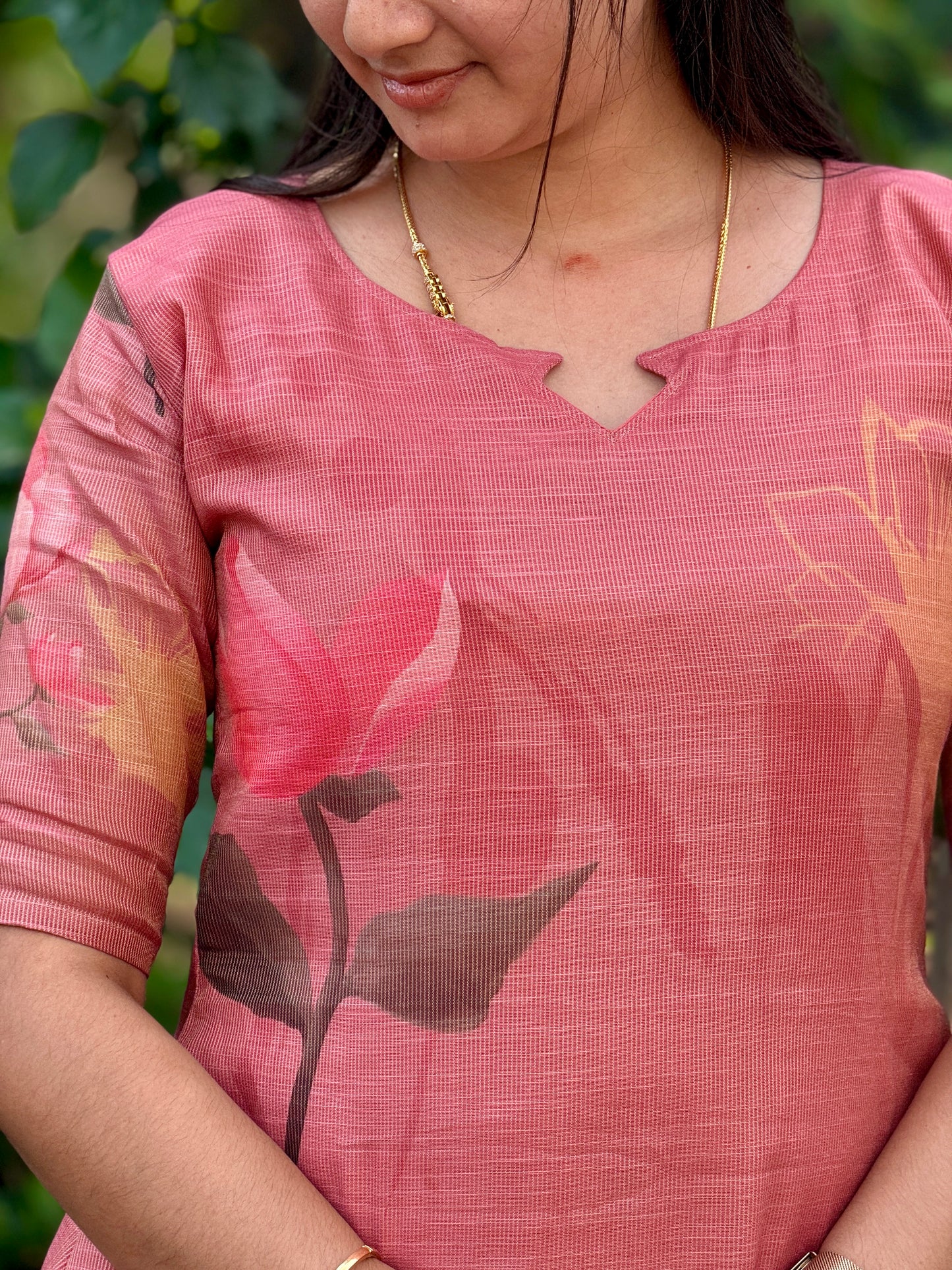 CD2P14 – Rose Blush Kota Tissue Kurti Set