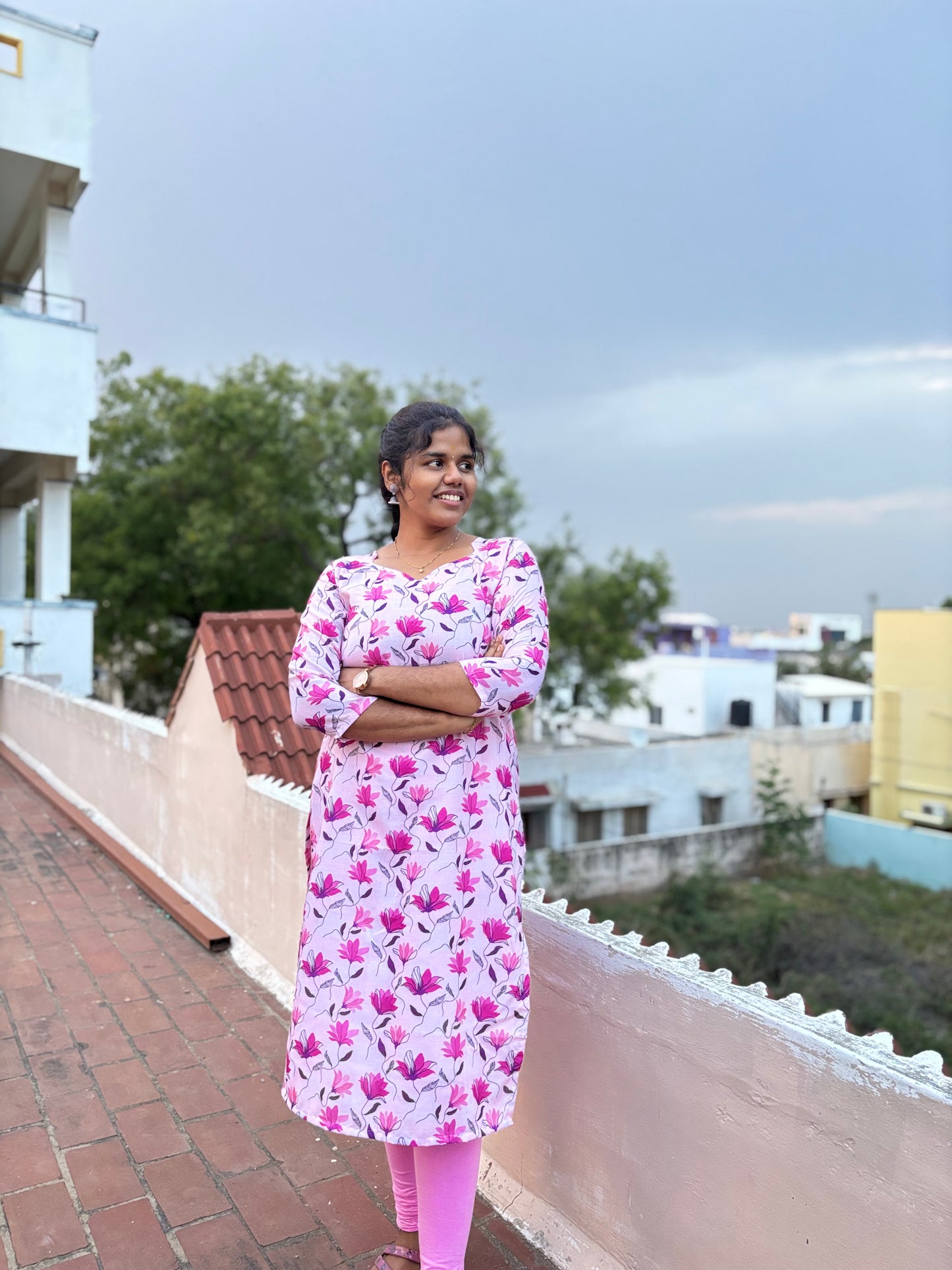 CD032 – Pink Blossom Cambric Kurti