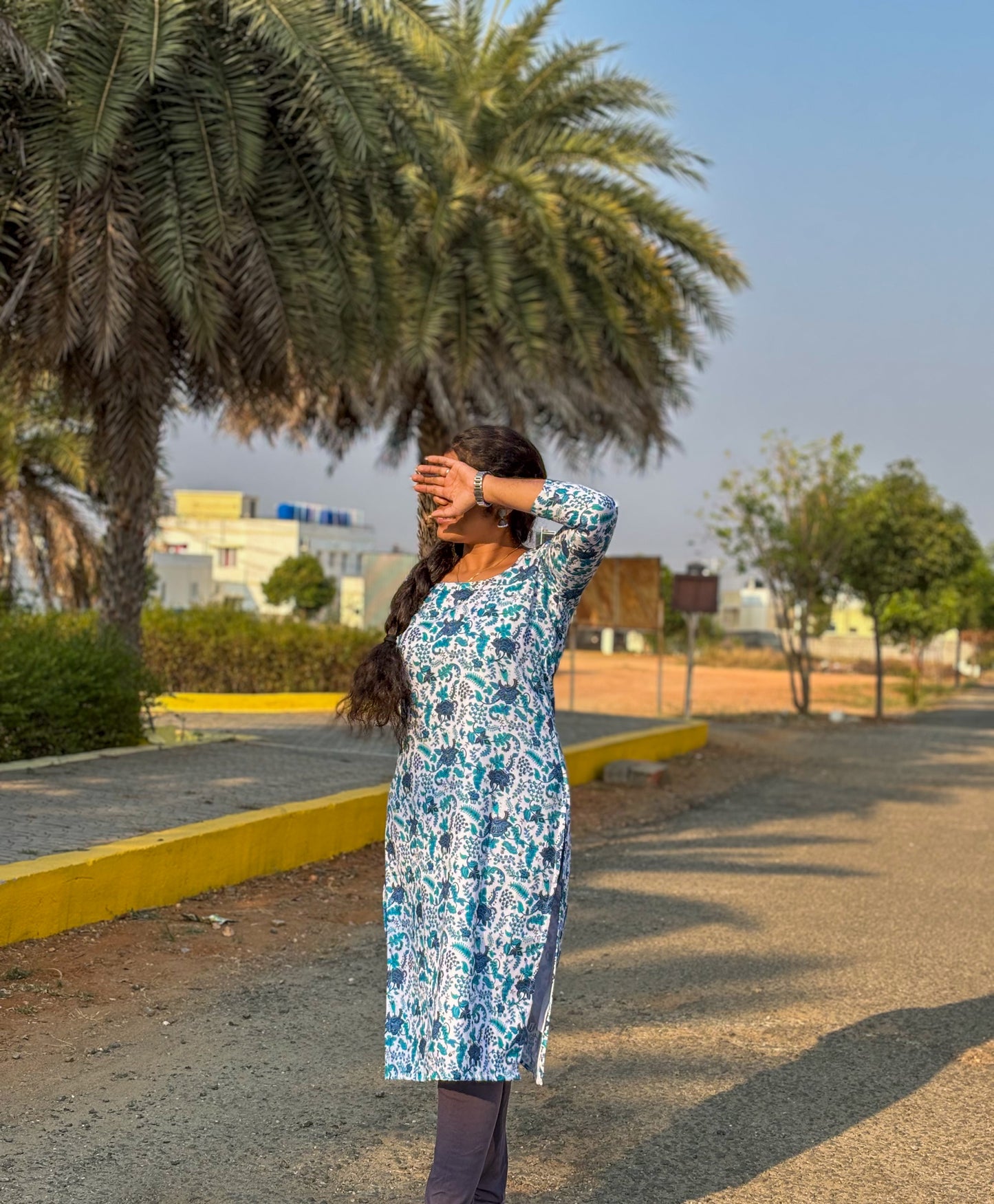 CD025 – Sky Bloom Pure Cotton Kurti