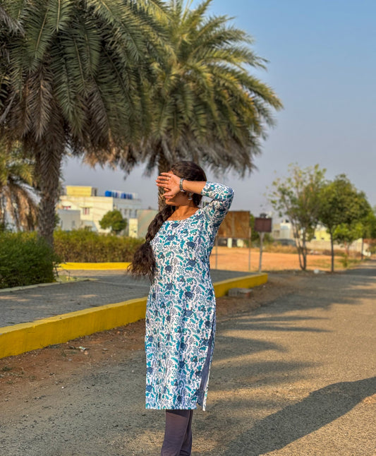 CD025 – Sky Bloom Pure Cotton Kurti