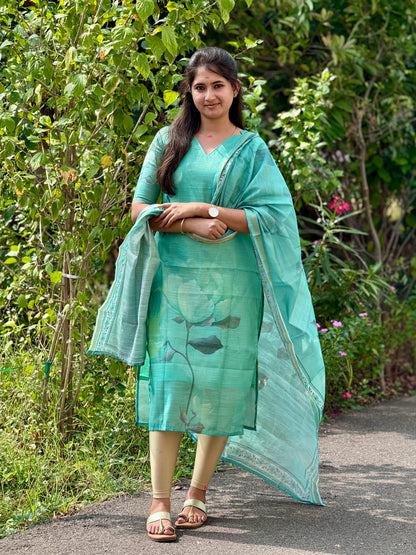 CD2P13 – Aqua Bloom Kota Tissue Kurti Set