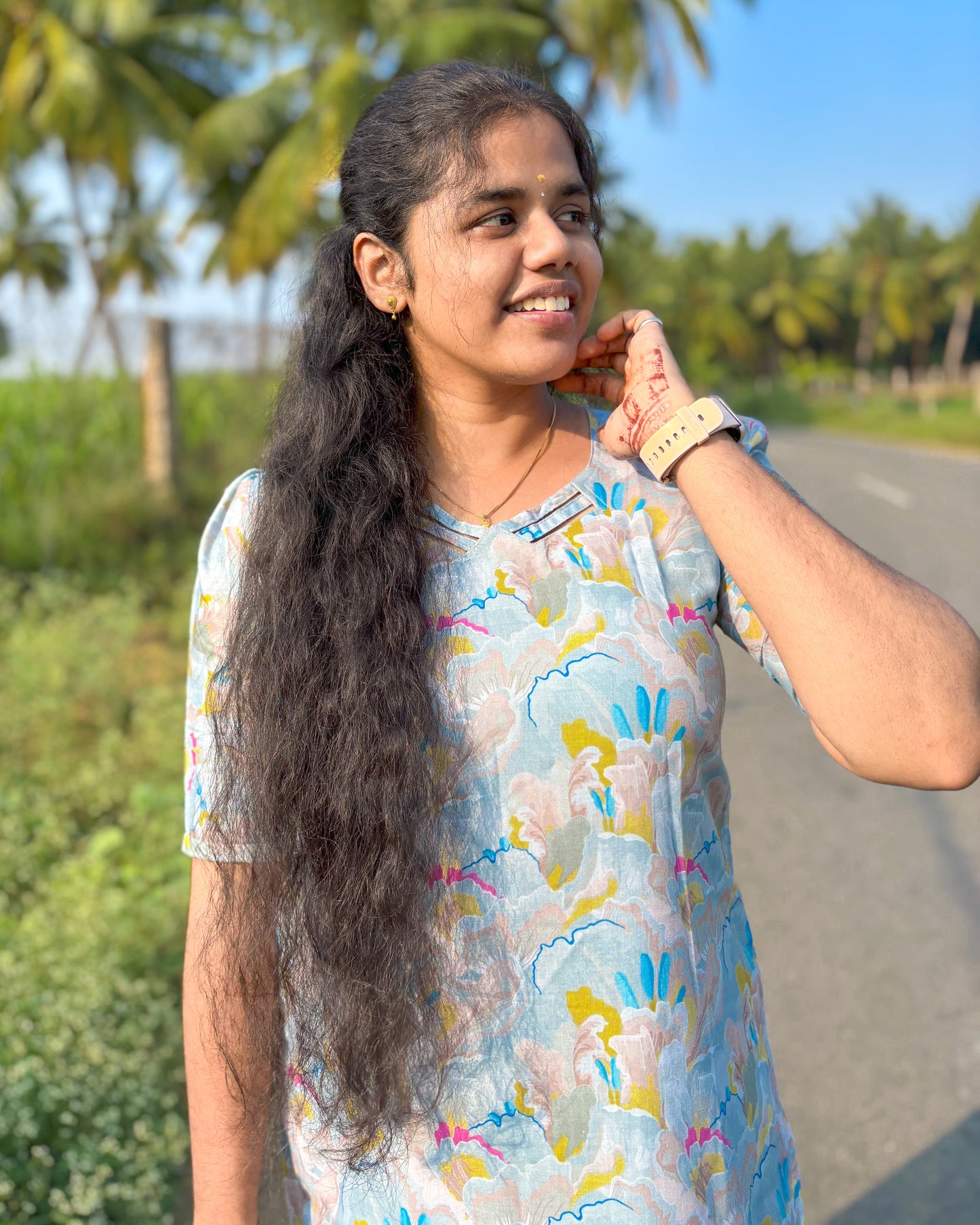 CD004 – Aqua Bloom Cambric Cotton Kurti