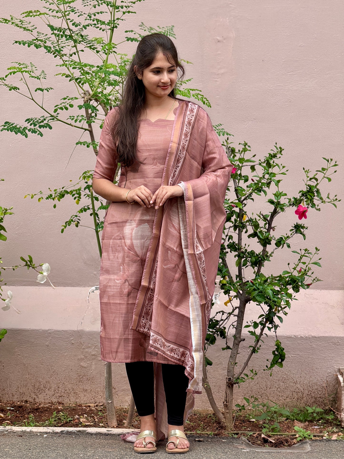CD2P10 – Blush Petal Kota Tissue Kurti Set
