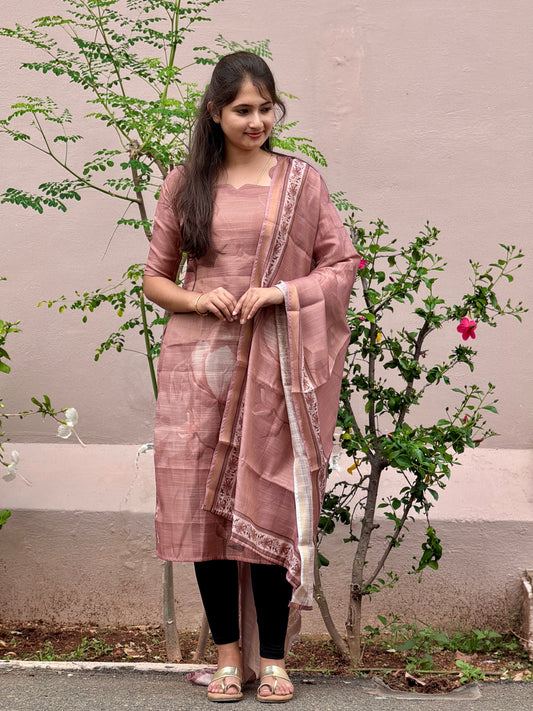 CD2P10 – Blush Petal Kota Tissue Kurti Set