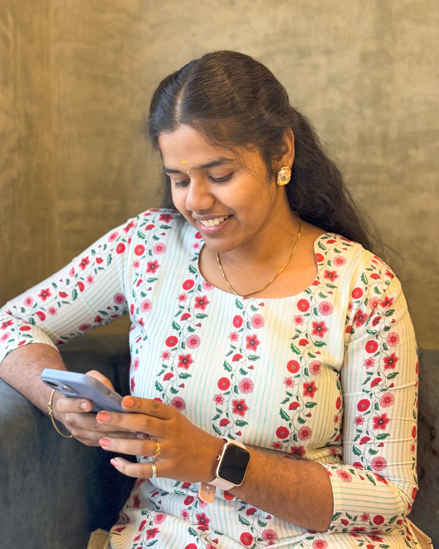 CD009 – Elegant Floral Stripe Cambric Cotton Kurti