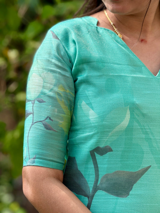 CD2P13 – Aqua Bloom Kota Tissue Kurti Set