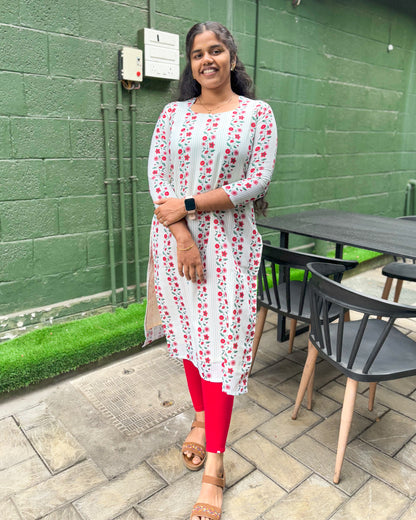 CD009 – Elegant Floral Stripe Cambric Cotton Kurti