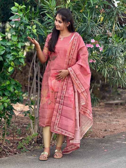 CD2P14 – Rose Blush Kota Tissue Kurti Set