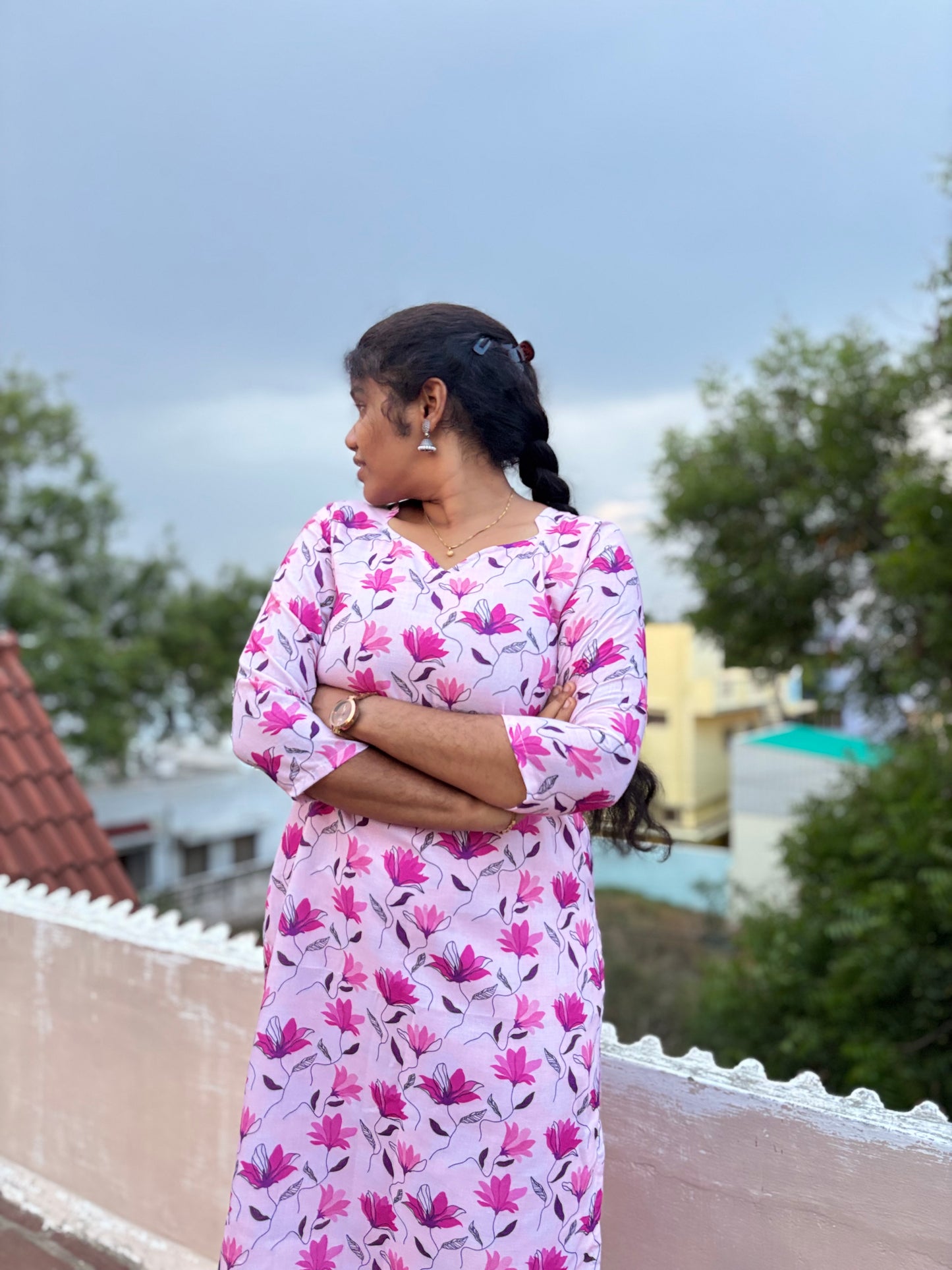 CD032 – Pink Blossom Cambric Kurti