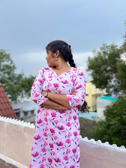 CD032 – Pink Blossom Cambric Kurti