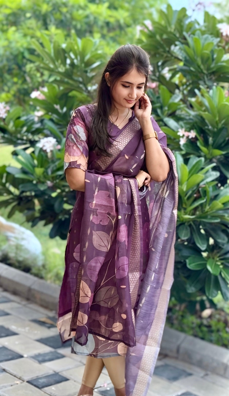 CD2P05 – Plum Grace Chanderi Silk Kurti Set