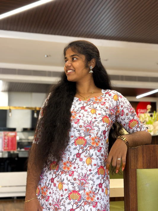 CD021 – Elegant Floral Pure Cotton Kurti