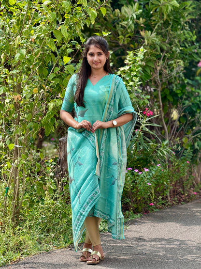 CD2P13 – Aqua Bloom Kota Tissue Kurti Set