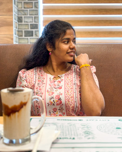 CD015 – Elegant Floral Stripe Cambric Cotton Kurti