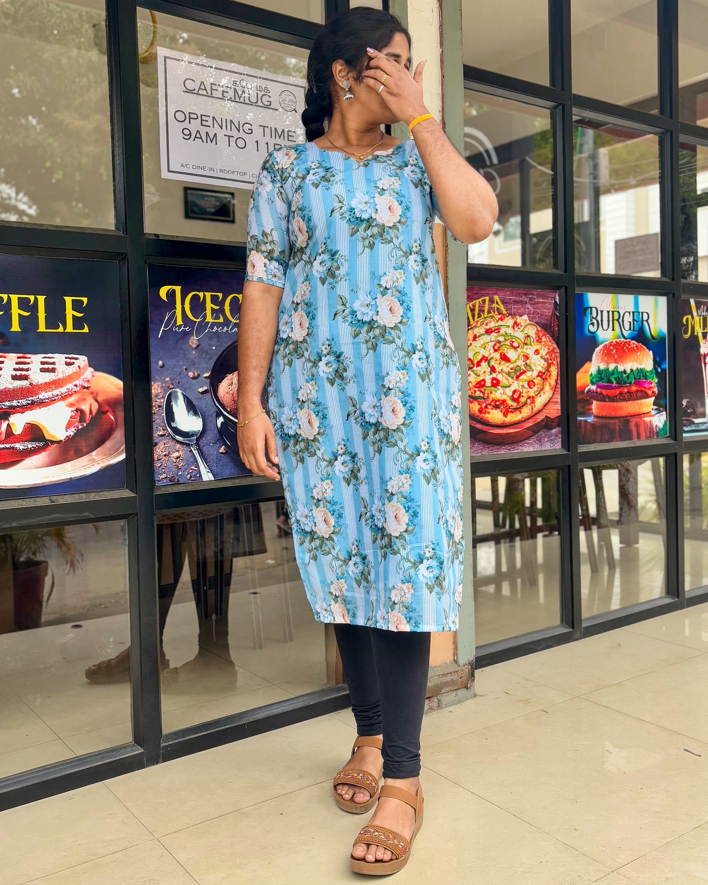 CD012 – Sky Bloom Cambric Cotton Kurti