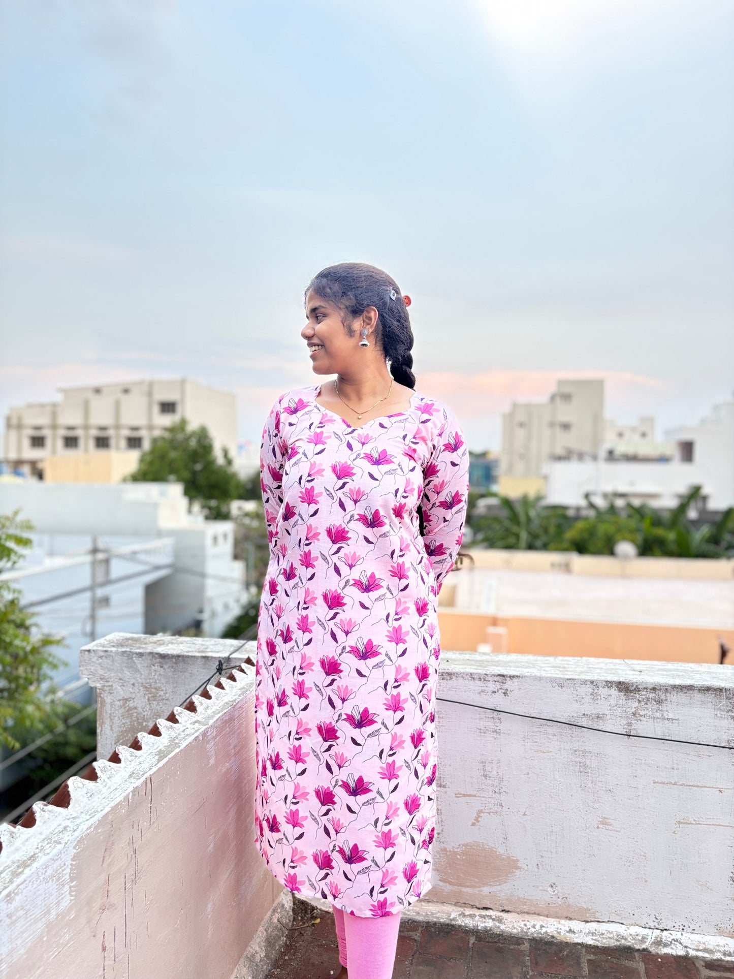 CD032 – Pink Blossom Cambric Kurti