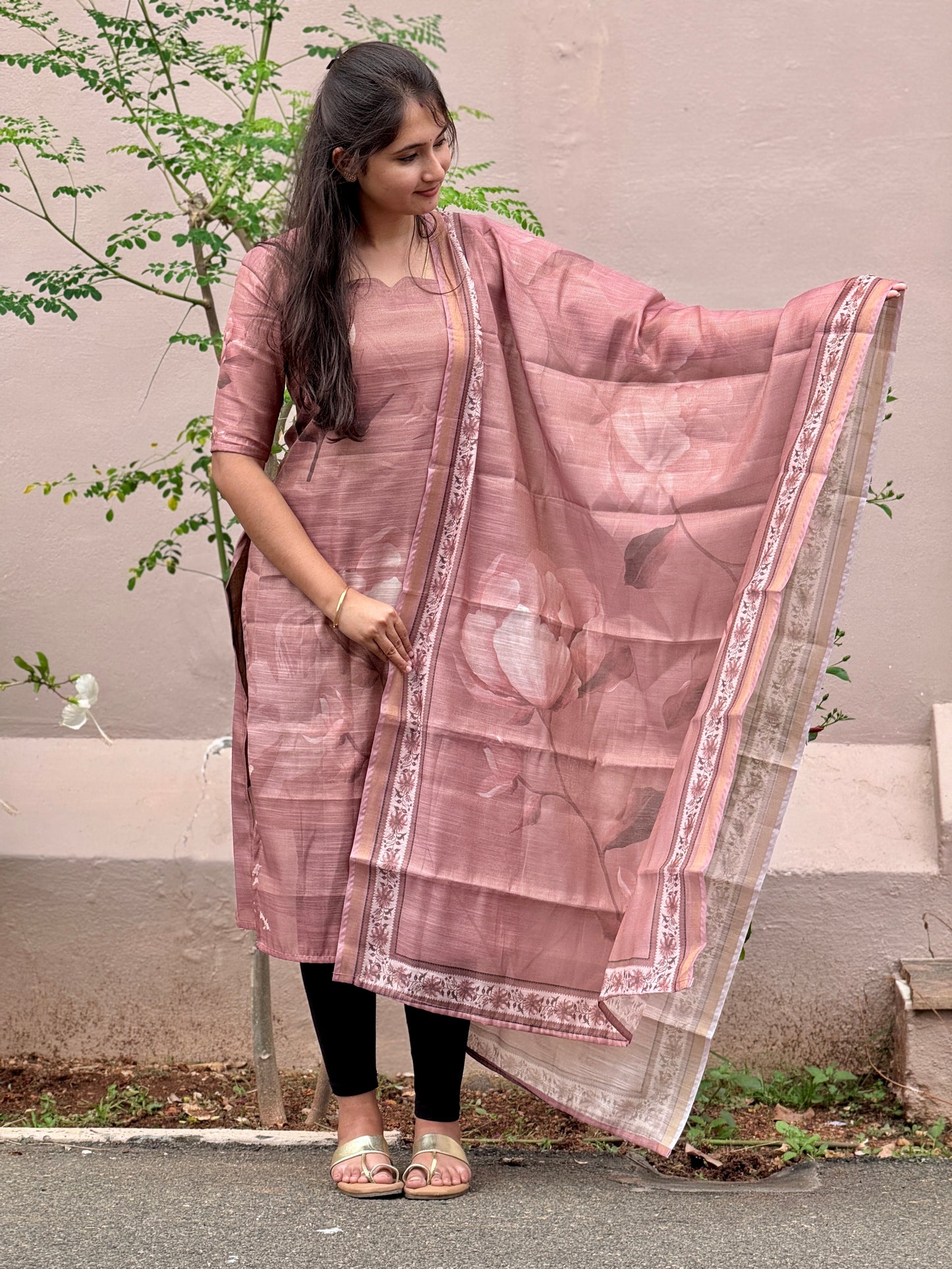 CD2P10 – Blush Petal Kota Tissue Kurti Set