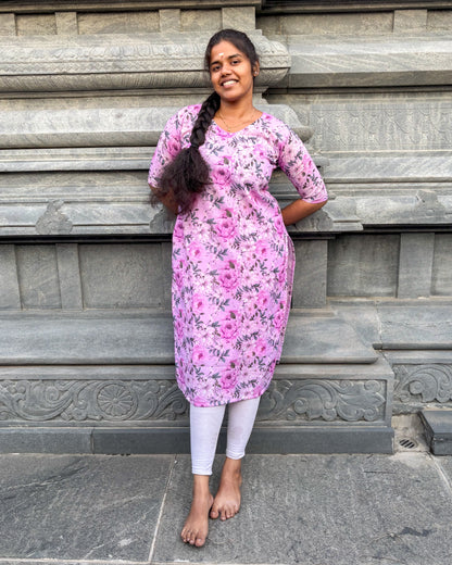 CD016 – Blush Pink Floral Cambric Cotton Kurti