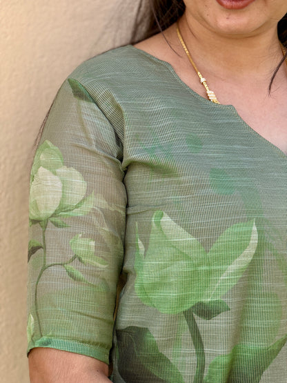 CD2P12 – Sage Bloom Kota Tissue Kurti Set