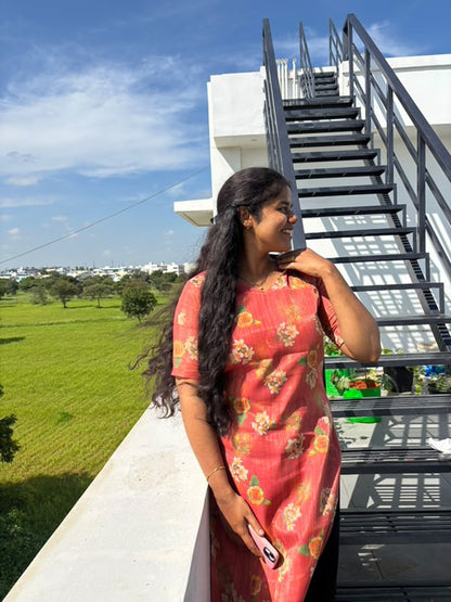 CD001 – Coral Bloom Tissue Silk Kurti