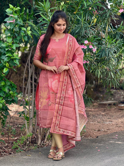 CD2P14 – Rose Blush Kota Tissue Kurti Set