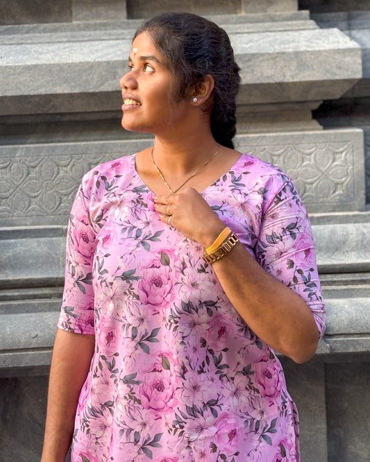 CD016 – Blush Pink Floral Cambric Cotton Kurti