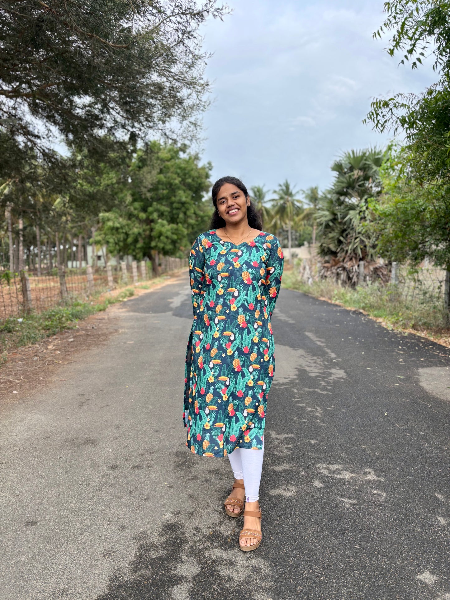 CD033 – Tropical Bloom Cambric Cotton Kurti