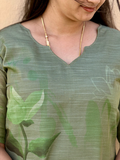 CD2P12 – Sage Bloom Kota Tissue Kurti Set