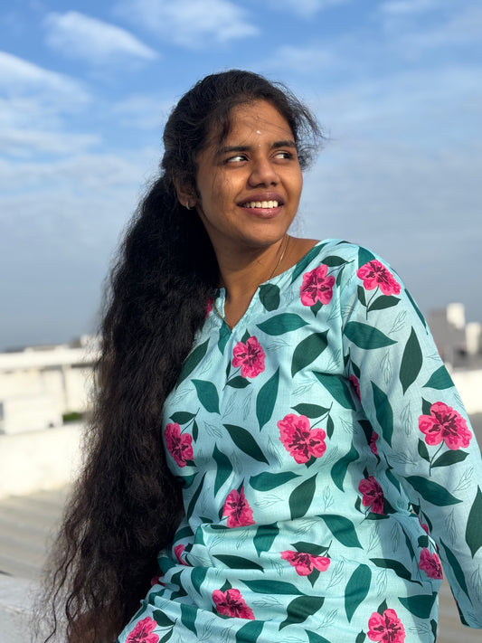 CDS005 – Aqua Blossom Cambric Top